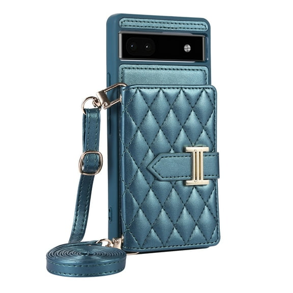 ELEHOLD Wallet Crossbody for Google Pixel 7 Pro Case with Lanyard Wrist Strap Credit Card Holder, PU Leather Protective Phone Case with Ring Holder,Green