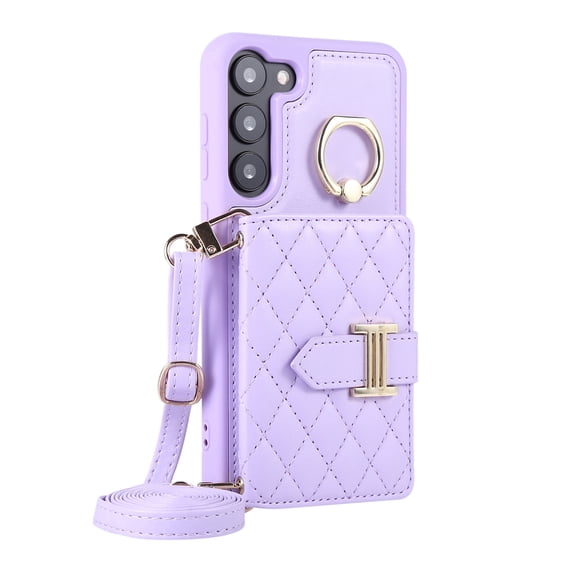 ELEHOLD Wallet Crossbody for Samsung Galaxy A54 5G Case with Lanyard Wrist Strap Credit Card Holder, PU Leather Protective Phone Case with Ring Holder,Purple