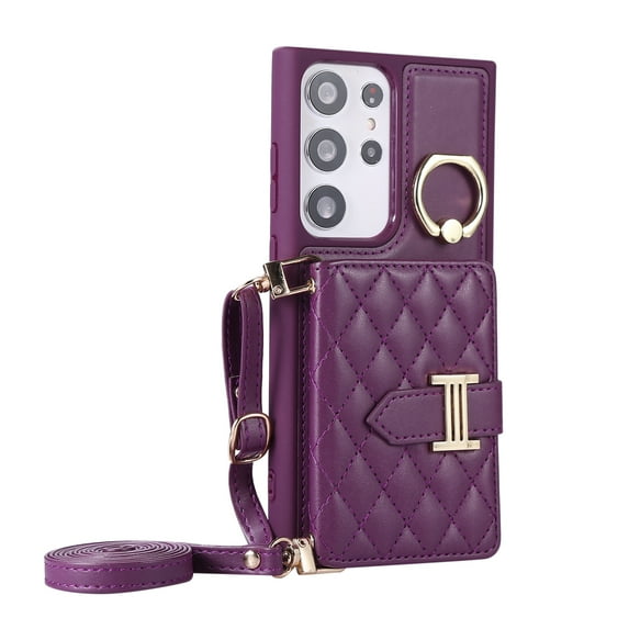 ELEHOLD Wallet Crossbody for Samsung Galaxy S20 FE Case with Lanyard Wrist Strap Credit Card Holder, PU Leather Protective Phone Case with Ring Holder,Deep Purple
