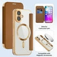thumbnail image 1 of ELEHOLD Wallet Magnetic Case for iPhone 17 With Lens Film Transparent Clear Back RFID Card Holders Compatible with Mag Safe Shockproof Anti-Scratches Protection Case, Brown, 1 of 7