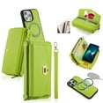 thumbnail image 1 of ELEHOLD Wallet Phone Bag with Case for iPhone 13 Pro Max Large Capacity Multi-Functional Case with Card Holders Zipper Purse Wriststrap Crossbody Shoulder Strap Handbag Case for Women Girls,green, 1 of 8