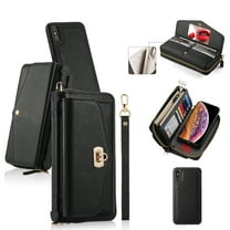ELEHOLD Wallet Phone Bag with Case for iPhone XR Large Capacity Multi-Functional Case with Card Holders Zipper Purse Wriststrap Crossbody Shoulder Strap Handbag Case for Women Girls,black