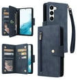 thumbnail image 1 of ELEHOLD Wallet for Samsung Galaxy S24 Case, PU Leather Large Capacity Card Holders Zipper Wallet Detachable Wris Strap Cash Pocket Kickstand Shockproof Flip Case for Samsung S24, Blue, 1 of 10