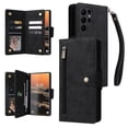 thumbnail image 1 of ELEHOLD Wallet for Samsung Galaxy S24 Ultra Case, PU Leather Large Capacity Card Holders Zipper Wallet Detachable Wris Strap Cash Pocket Kickstand Shockproof Flip Case for Samsung S24 Ultra, Black, 1 of 11