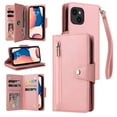 thumbnail image 1 of ELEHOLD Wallet for iPhone 15 Plus 6.7" Case, PU Leather Large Capacity Card Holders Zipper Wallet Detachable Wris Strap Cash Pocket Kickstand Shockproof Flip Wallet Protective Case,Rosegold, 1 of 15