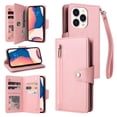 thumbnail image 1 of ELEHOLD Wallet for iPhone 15 Pro 6.1" Case, PU Leather Large Capacity Card Holders Zipper Wallet Detachable Wris Strap Cash Pocket Kickstand Shockproof Flip Wallet Protective Case,Rosegold, 1 of 9