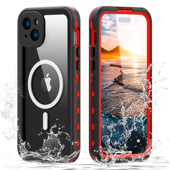 ELEHOLD Waterproof Case for iPhone 15,Built-in Screen Protector Full-Body Rugged Military Grade Shockproof IP68 Underwater Dustproof Heavy Duty Magnetic Case for iPhone 15 -6.1",Red
