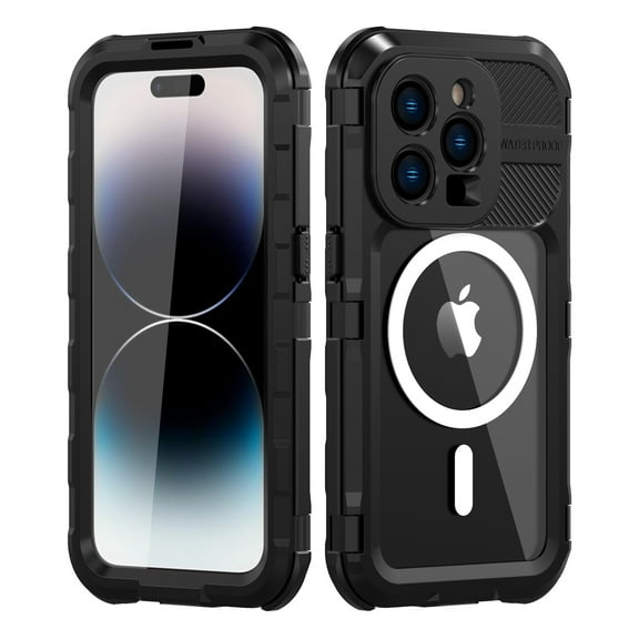ELEHOLD Waterproof Rugged Case for iPhone 14 Pro 6.1" MagSafe Compatible Built-in Screen Protector IP68 Underwater 360° Full Body Shockproof Dustproof Protective Case for iPhone 14 Pro,Black
