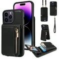 thumbnail image 1 of ELEHOLD Zipper Wallet Case for 15 Pro,Premium Leather with Organ Card Holders Zipper Purse Stand Function Detachable Long & Short Strap Crossbody Luxury Case for 15 Pro 6.1 Inch,Black, 1 of 9