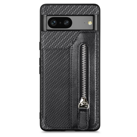 ELEHOLD Zipper Wallet Case for Google Pixel 6,Flip Folio Card Slots Zipper Storage Kickstand Function Magnetic Closure Full Body Shockproof Protective Case,black