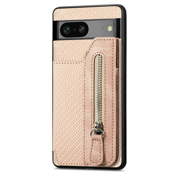 ELEHOLD Zipper Wallet Case for Google Pixel 6,Flip Folio Card Slots Zipper Storage Kickstand Function Magnetic Closure Full Body Shockproof Protective Case,khaki