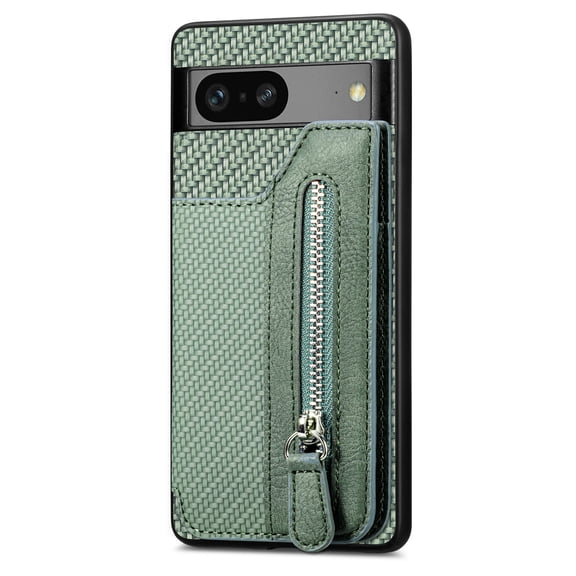ELEHOLD Zipper Wallet Case for Google Pixel 6a,Flip Folio Card Slots Zipper Storage Kickstand Function Magnetic Closure Full Body Shockproof Protective Case,green