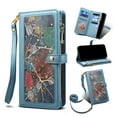 thumbnail image 1 of ELEHOLD Zipper Wallet Case for Google Pixel 8, Special Leaf Pattern with Card Holders Zipper Pocket Kickstand Detachable Shoulder Strap Handstrap Shockproof Case for Google Pixel 8,Blue, 1 of 7