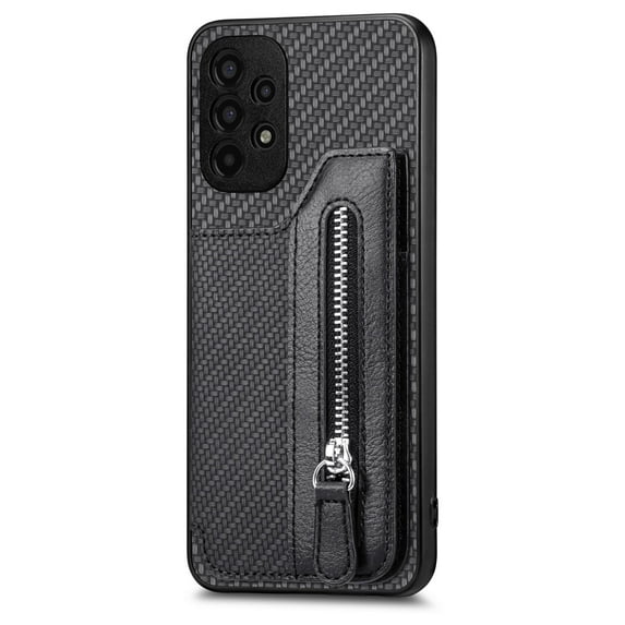 ELEHOLD Zipper Wallet Case for Samsung Galaxy A12 5G,Flip Folio Card Slots Zipper Storage Kickstand Function Magnetic Closure Full Body Shockproof Protective Case,black