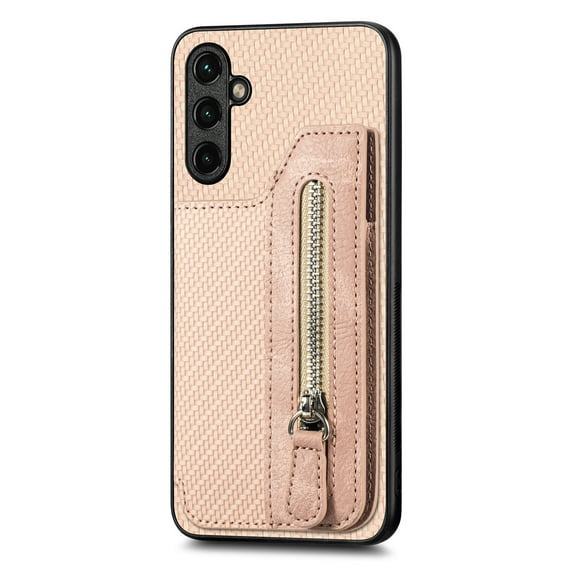 ELEHOLD Zipper Wallet Case for Samsung Galaxy A14 5G,Flip Folio Card Slots Zipper Storage Kickstand Function Magnetic Closure Full Body Shockproof Protective Case,khaki