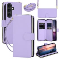 ELEHOLD Zipper Wallet Case For Samsung Galaxy A26 5G with with Lanyard Shoulder Strap,Shockproof Credit Card Slot Cash Pocket Magnetic PU Leather TPU Protective Cover ,Purple