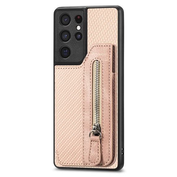 ELEHOLD Zipper Wallet Case for Samsung Galaxy Note 20 Ultra,Flip Folio Card Slots Zipper Storage Kickstand Function Magnetic Closure Full Body Shockproof Protective Case,khaki