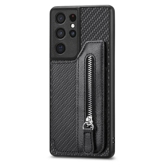 ELEHOLD Zipper Wallet Case for Samsung Galaxy Note 20 Ultra,Flip Folio Card Slots Zipper Storage Kickstand Function Magnetic Closure Full Body Shockproof Protective Case,black