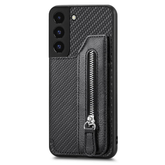 ELEHOLD Zipper Wallet Case for Samsung Galaxy S22,Flip Folio Card Slots Zipper Storage Kickstand Function Magnetic Closure Full Body Shockproof Protective Case,black