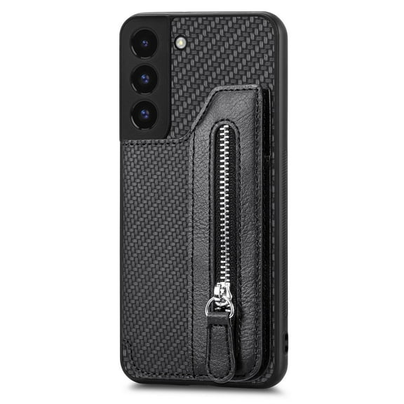 ELEHOLD Zipper Wallet Case for Samsung Galaxy S22,Flip Folio Card Slots Zipper Storage Kickstand Function Magnetic Closure Full Body Shockproof Protective Case,black