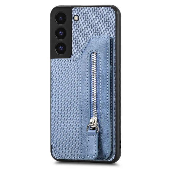 ELEHOLD Zipper Wallet Case for Samsung Galaxy S22 Plus,Flip Folio Card Slots Zipper Storage Kickstand Function Magnetic Closure Full Body Shockproof Protective Case,blue