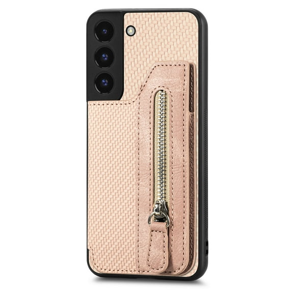 ELEHOLD Zipper Wallet Case for Samsung Galaxy S22 Plus,Flip Folio Card Slots Zipper Storage Kickstand Function Magnetic Closure Full Body Shockproof Protective Case,khaki