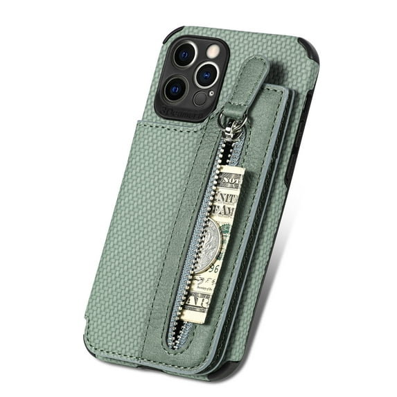 ELEHOLD Zipper Wallet Case for iPhone 11 Pro Max 6.5 inch Flip Card Slots Stand Function Magnetic Closure Full Body Shockproof Protective Case ,Green