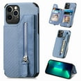 thumbnail image 1 of ELEHOLD Zipper Wallet Case for iPhone 12 Pro Max 6.7inch Flip Card Slots Stand Function Magnetic Closure Full Body Shockproof Protective Case,Blue, 1 of 7