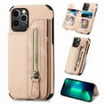 thumbnail image 1 of ELEHOLD Zipper Wallet Case for iPhone 12 Pro / 12 6.1",Flip Folio Card Slots Zipper Storage Kickstand Function Magnetic Closure Full Body Shockproof Protective Case,khaki, 1 of 6