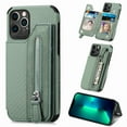 thumbnail image 1 of ELEHOLD Zipper Wallet Case for iPhone 13 Mini,Flip Folio Card Slots Zipper Storage Kickstand Function Magnetic Closure Full Body Shockproof Protective Case,green, 1 of 6