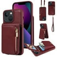 thumbnail image 1 of ELEHOLD Zipper Wallet Case for iPhone 14 Plus,Premium Leather with Organ Card Holders Zipper Purse Stand Function Detachable Long & Short Strap Crossbody Luxury Case,Winered, 1 of 8
