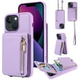 thumbnail image 1 of ELEHOLD Zipper Wallet Case for iPhone 14,Premium Leather with Organ Card Holders Zipper Purse Stand Function Detachable Long & Short Strap Crossbody Luxury Case,Purple, 1 of 8