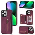 thumbnail image 1 of ELEHOLD Zipper Wallet Case for iPhone 14 Pro 6.1 inch,Made of Premium Vegan Leather and Soft TPU with Shockproof Full Body Protection Magnetic Kickstand and Card Slot Case, Winered, 1 of 9