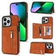 thumbnail image 1 of ELEHOLD Zipper Wallet Case for iPhone 14 Pro 6.1 inch,Made of Premium Vegan Leather and Soft TPU with Shockproof Full Body Protection Magnetic Kickstand and Card Slot Case, Brown, 1 of 9