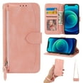 thumbnail image 1 of ELEHOLD Zipper Wallet Case for iPhone 15 PU Leather Purse Case with Crossbody Shoulder Strap Wrist Strap Card Slots Kickstand Magnetic Protective Case for iPhone 15  6.1" - Pink, 1 of 1
