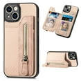 thumbnail image 1 of ELEHOLD Zipper Wallet Case for iPhone 15 Plus,Fiber Grain Texture Flip Folio Card Slots Zipper Storage Kickstand Function Magnetic Closure Shockproof Protective Case for iPhone 15 Plus 6.7 Inch,Khaki, 1 of 7