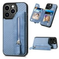 thumbnail image 1 of ELEHOLD Zipper Wallet Case for iPhone 15 Pro,Fiber Grain Texture Flip Folio Card Slots Zipper Storage Kickstand Function Magnetic Closure Shockproof Protective Case for iPhone 15 Pro 6.1 Inch,Blue, 1 of 7