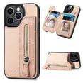thumbnail image 1 of ELEHOLD Zipper Wallet Case for iPhone 15 Pro,Fiber Grain Texture Flip Folio Card Slots Zipper Storage Kickstand Function Magnetic Closure Shockproof Protective Case for iPhone 15 Pro 6.1 Inch,Khaki, 1 of 7