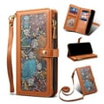thumbnail image 1 of ELEHOLD Zipper Wallet Case for iPhone 15 Pro Max, Special Leaf Pattern with Card Holders Zipper Pocket Kickstand Detachable Shoulder Strap Handstrap Shockproof Case for iPhone 15 Pro Max,Brown, 1 of 12