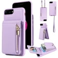 thumbnail image 1 of ELEHOLD Zipper Wallet Case for iPhone 8 Plus/7 Plus,Premium Leather with Organ Card Holders Zipper Purse Stand Function Detachable Long & Short Strap Crossbody Luxury Case,Purple, 1 of 1