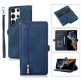 thumbnail image 1 of ELEHOLD Zipper Wallet Crossbody Case for Samsung Galaxy S24 Ultra PU Leather Crossbody Shoulder Carrying Purse Case with Card Slots Kickstand Magnetic Protective Case for Samsung S24 Ultra,Blue, 1 of 7