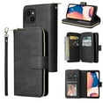 thumbnail image 1 of ELEHOLD Zipper Wallet for iPhone 15 Case,with Card Slots Zipper Pocket Kickstand Function Detachable Wriststrap Premium Leather Protective Shockproof Purse Cover for iPhone 15 6.1 Inch,Black, 1 of 8