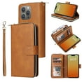 thumbnail image 1 of ELEHOLD Zipper Wallet for iPhone 15 Pro Case,with Card Slots Zipper Pocket Kickstand Function Detachable Wriststrap Premium Leather Protective Shockproof Purse Cover for iPhone 15 Pro,Brown, 1 of 8