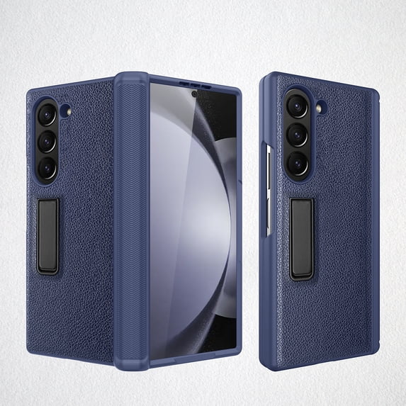 ELEHOLD for Galaxy Z Fold 6 Phone Case with Kickstand, Full Body PU Leather Hinge Protection Case for Samsung Galaxy Z Fold 6,Blue