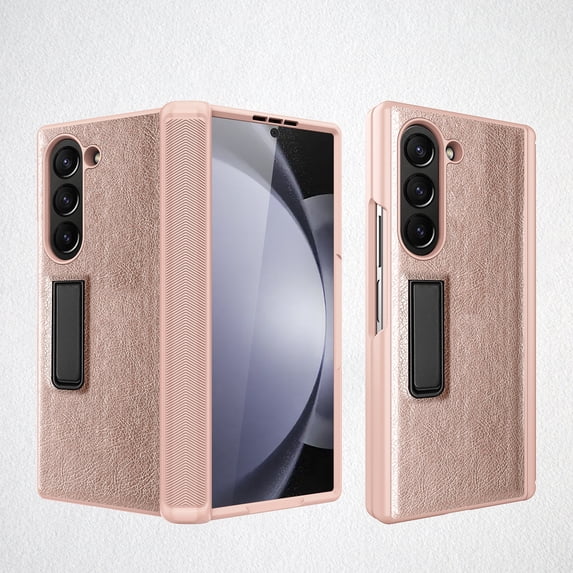 ELEHOLD for Galaxy Z Fold 6 Phone Case with Kickstand, Full Body PU Leather Hinge Protection Case for Samsung Galaxy Z Fold 6,Gold