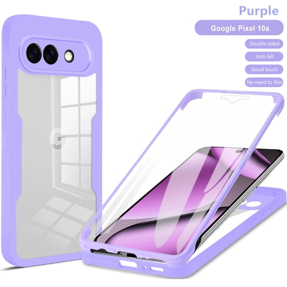 ELEHOLD for Google Pixel 10A Full Body Protection Case with Built-in Screen Protector,Slim Thin Clear Shockproof Anti-Scratch Cover, Purple