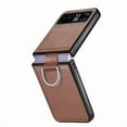 thumbnail image 1 of ELEHOLD for Motorola Razr 40 Leather Case Cover, with Metal Finger Ring Holder Slim Lightweight Shockproof Non-Slip Case for Motorola Razr 40,Brown, 1 of 7