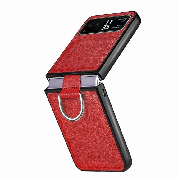 ELEHOLD for Motorola Razr 40 Leather Case Cover, with Metal Finger Ring Holder Slim Lightweight Shockproof Non-Slip Case for Motorola Razr 40,Red