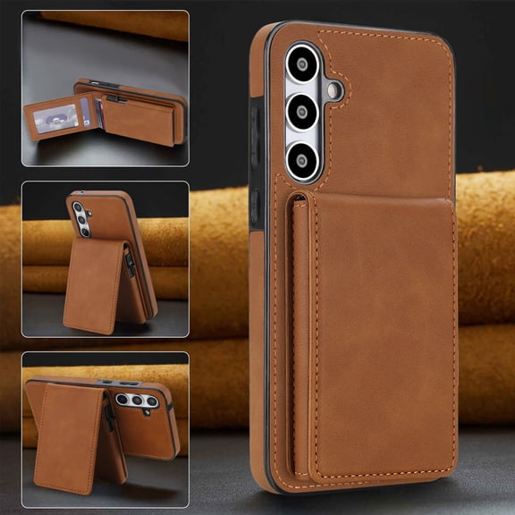 ELEHOLD for Samsung Galaxy A17 5G Wallet Case, Detachable Card Holder With Pop-up Design,Shockproof Leather Flip Stand Cover, Brown
