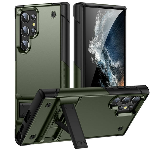 ELEHOLD for Samsung Galaxy A52 5G, Rugged Shockproof Hard PC Case,With Built-in Foldable Invisible Kickstand Heavy Duty Case Cover, armygreen